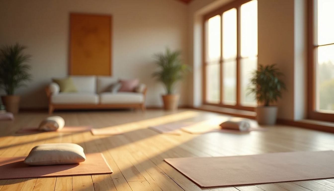 Close-up view of an inviting yoga studio designed for relaxation